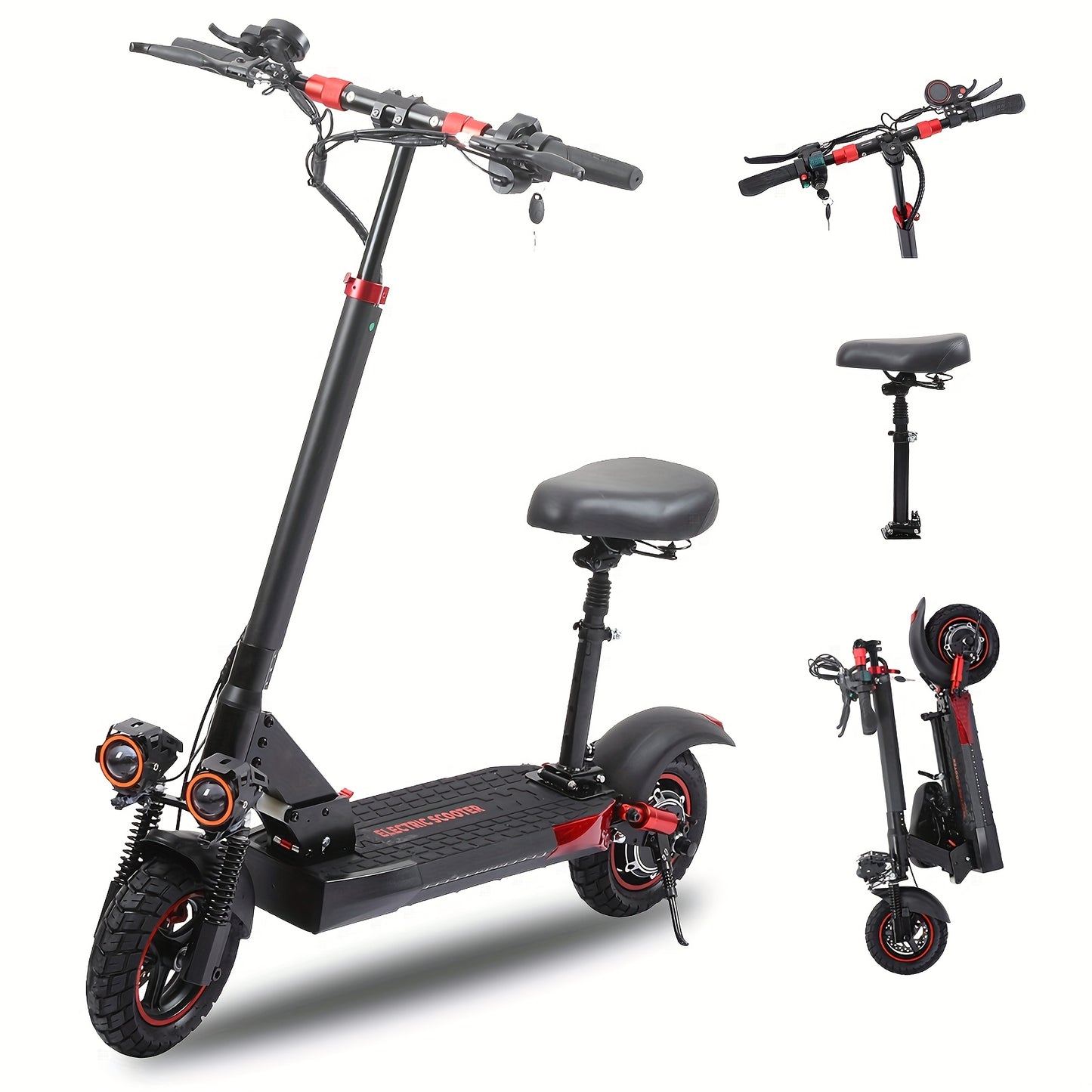 Foldable Electric Scooter with Detachable Seat & 10" All-Terrain Vacuum Tires - 48V15Ah/55KM Range, 50KM/H Speed, Dual Disc Brakes, Heavy-Duty e-Scooter for Off-Road, Commuting, Hills - Global Voltage ( Plug)
