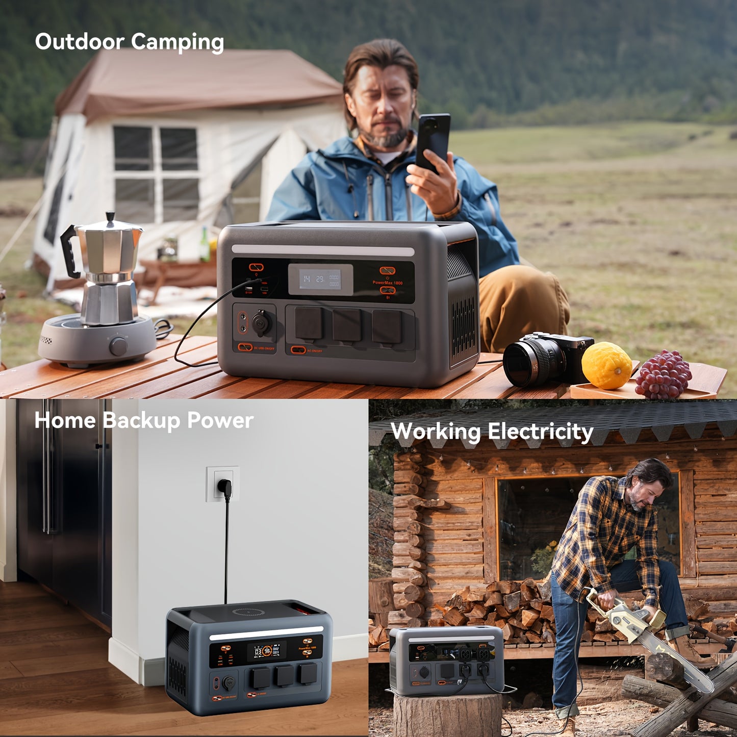 OSCAL PowerMax 1800 Power Station with 200W Solar Panel, 1024Wh Solar Generator, 800W Fast Charging, APP Control Battery Backup for Home, Camping & RVs, Portable Power Station with Solar Panel, Solar Generator with Panels Inc