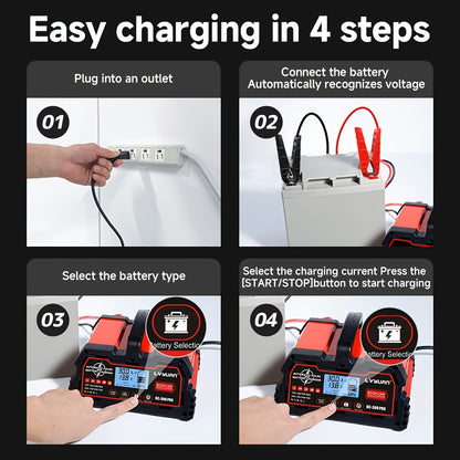 Battery Charger 30A, 12V/24V Lead Acid Smart Battery Charger, 12V LiFePO4 Car Battery Trickle Charger, Automatic Battery Maintainer for Car Motorcycle Lawn Mower Marine Boat Lead Acid Batteries