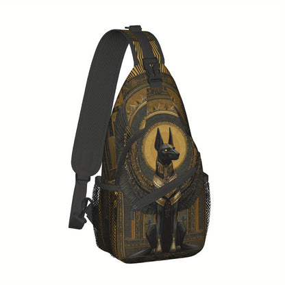 Men'S Egyptian Mythology Anubis God Print Chest Sling Bag - Active Lifestyle Crossbody Pack with Adjustable Strap, Zipper Closure & 2D Flat Printing - Lightweight Durable Design for Cycling, Travel, Everyday Use - Stylish Gif