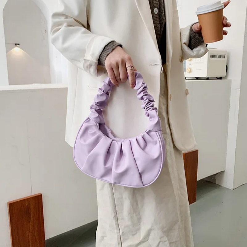 Fashion Pleated Handlebags for Women PU Cloud Bags Leisure Armpit Bag Shopping Shoulder Bags Dumpling Handbag Female Hand Bags