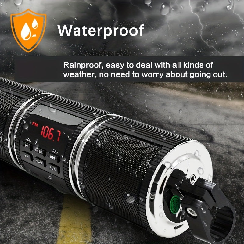 Wireless Motorcycle Audio - Motorcycle ATV Stereo Speakers - Handlebar Mount MP3 Music Player Audio Amplifier - AUX-in, USB, TF card, FM Radio