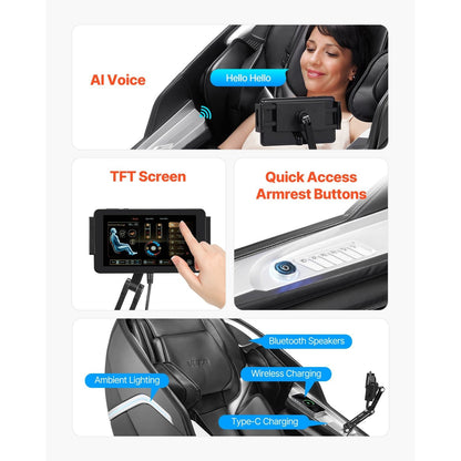 VEVOR Dual-Core 4D+3D Full Body Massage Chair, with Extended SL Track, Deep Yoga Stretch, Electric Extendable Footrest, TFT, AI Voice Control, Heat, Airbags, Armrest Controls, Wheels