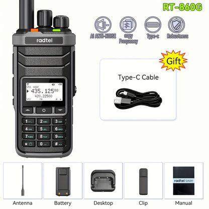 Radtel RT-860G GPS Ham Radio & CB Radio - 1024-Channel Dual Band Long Range Walkie Talkie with NOAA Weather, GPS Navigation, SW/SWB FM/SSB Modes, Type-C Charging, HF/VHF/UHF/Aviation AM/USB/LSB/CB/SSB, 4500-Channels, 50W High