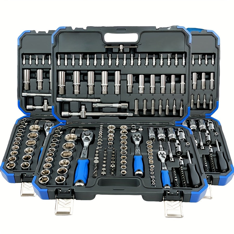 172/45pcs Professional Auto Repair Kit, Ratchet Wrench Set, Torque Wrench, 1/2 *1/4" 3/8" Drive Depth And Standard Sleeve, Auto Repair And Household Machine Tool Set, Suitable for Car And Bicycle Repair Tools