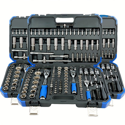 172/45pcs Professional Auto Repair Kit, Ratchet Wrench Set, Torque Wrench, 1/2 *1/4" 3/8" Drive Depth And Standard Sleeve, Auto Repair And Household Machine Tool Set, Suitable for Car And Bicycle Repair Tools