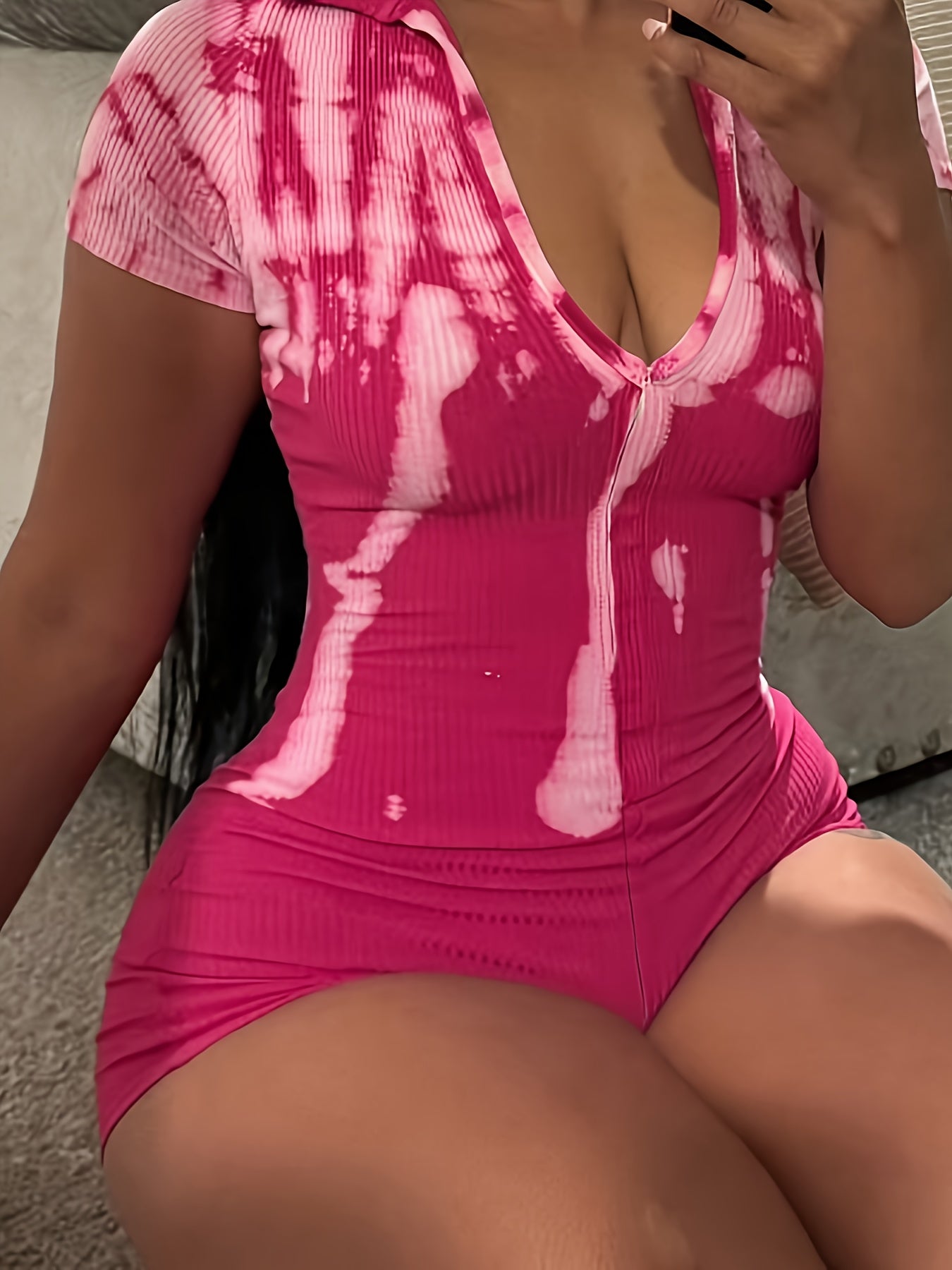 2025 European and American Street Style Hot Print V-Neck Jumpsuit Casual Y Waist-Cinching Butt-Lifting Trend