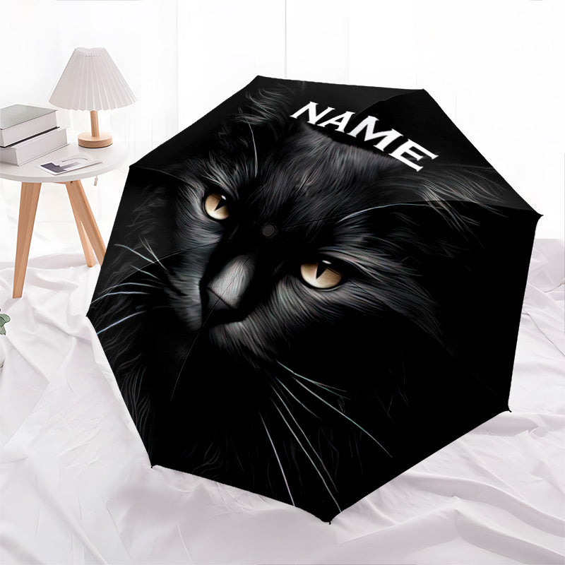 Personalized Black Cat Umbrella with Name/Text/Logo - British Shorthair Design, Open/Close, Portable Folding Umbrella for &, Umbrella With Long Handle, Umbrella With Cover, Umbrella With Handle, Inverted Umbrella Heavy Duty W