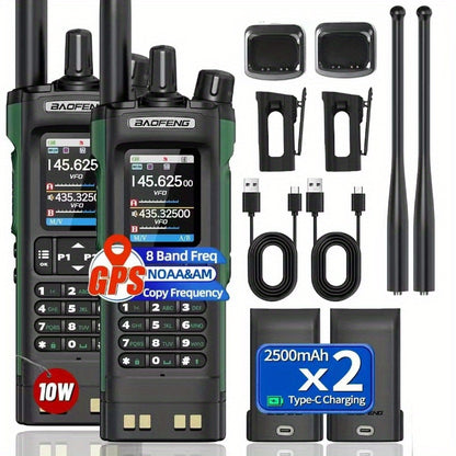 BAOFENG UV-32 Long Range Walkie Talkie, Dual-Purpose Radio GPS 10W Long Range Handheld NOAA Weather Receiver Rechargeable Dual-Purpose Radio with GPS, AM, Copy Frequency, USB-C Rechargeable Battery for Camping and Hiking, Two