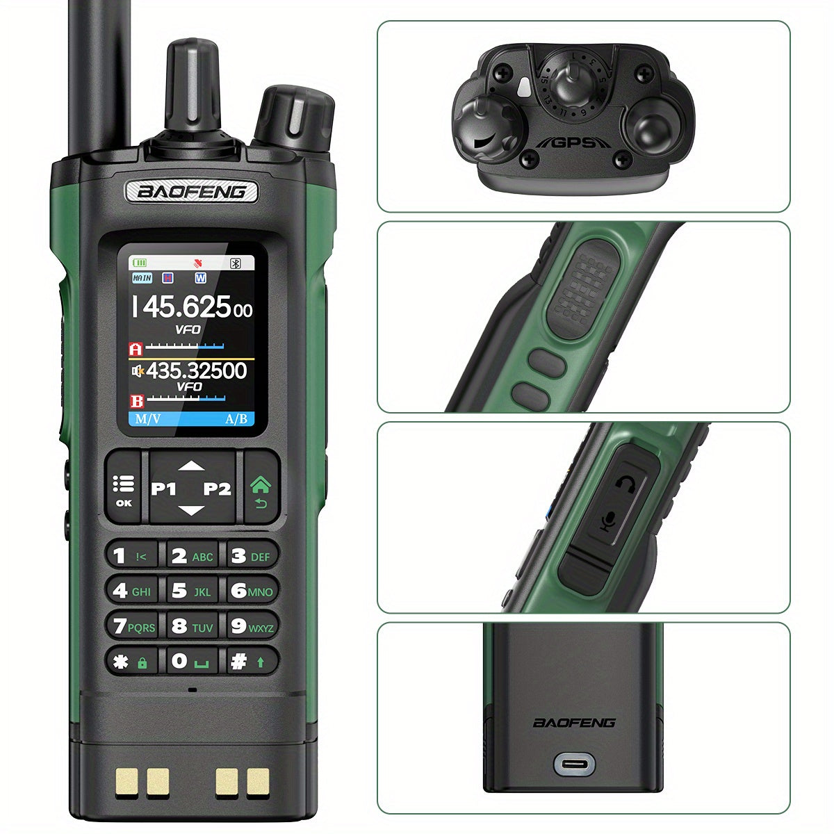 BAOFENG UV-32 Long Range Walkie Talkie, Dual-Purpose Radio GPS 10W Long Range Handheld NOAA Weather Receiver Rechargeable Dual-Purpose Radio with GPS, AM, Copy Frequency, USB-C Rechargeable Battery for Camping and Hiking, Two