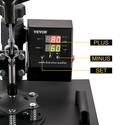VEVOR Heat Press 15x15 Inch 8 in 1 Heat Press Machine Digital Multifunctional Sublimation Heat Transfer Machine Dual LED Display 360 Degree Rotation Swing Away for Printing T Shirts Hat Mug Cap Plate