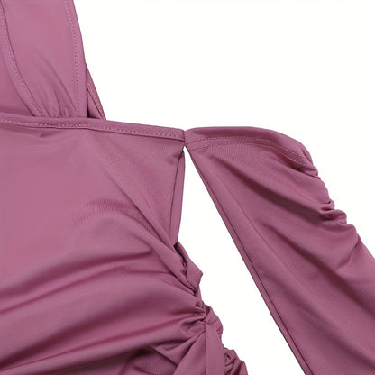 Sexy Mauve One-Shoulder Bodycon Maxi Dress with High Slit - Evening Gown, Party Wedding Prom Dress, Machine Washable Thigh-High Split Dress for Spring/Summer Events (Stock Available)