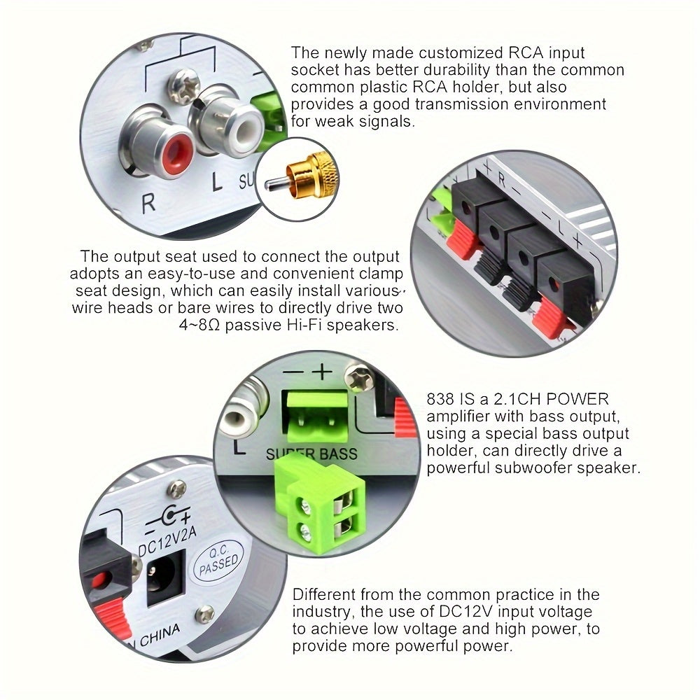 A 600W High-Power 2.1 Channel Amplifier with Hifi Stereo, Featuring Bass Enhancement And Treble Control, 3.5Mm Input, Suitable for Car Speakers, Home Theaters, Computers, And Tvs