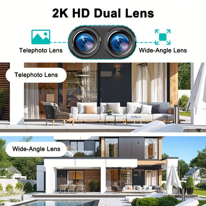 Halloween Special Offer! High Quality [10x Zoom] 360-degree Low-power CCTV Solar Panel Battery 2K QHD WiFi Camera with Spotlight Alarm, Motion Detection, Color Night Vision, Two-way Audio