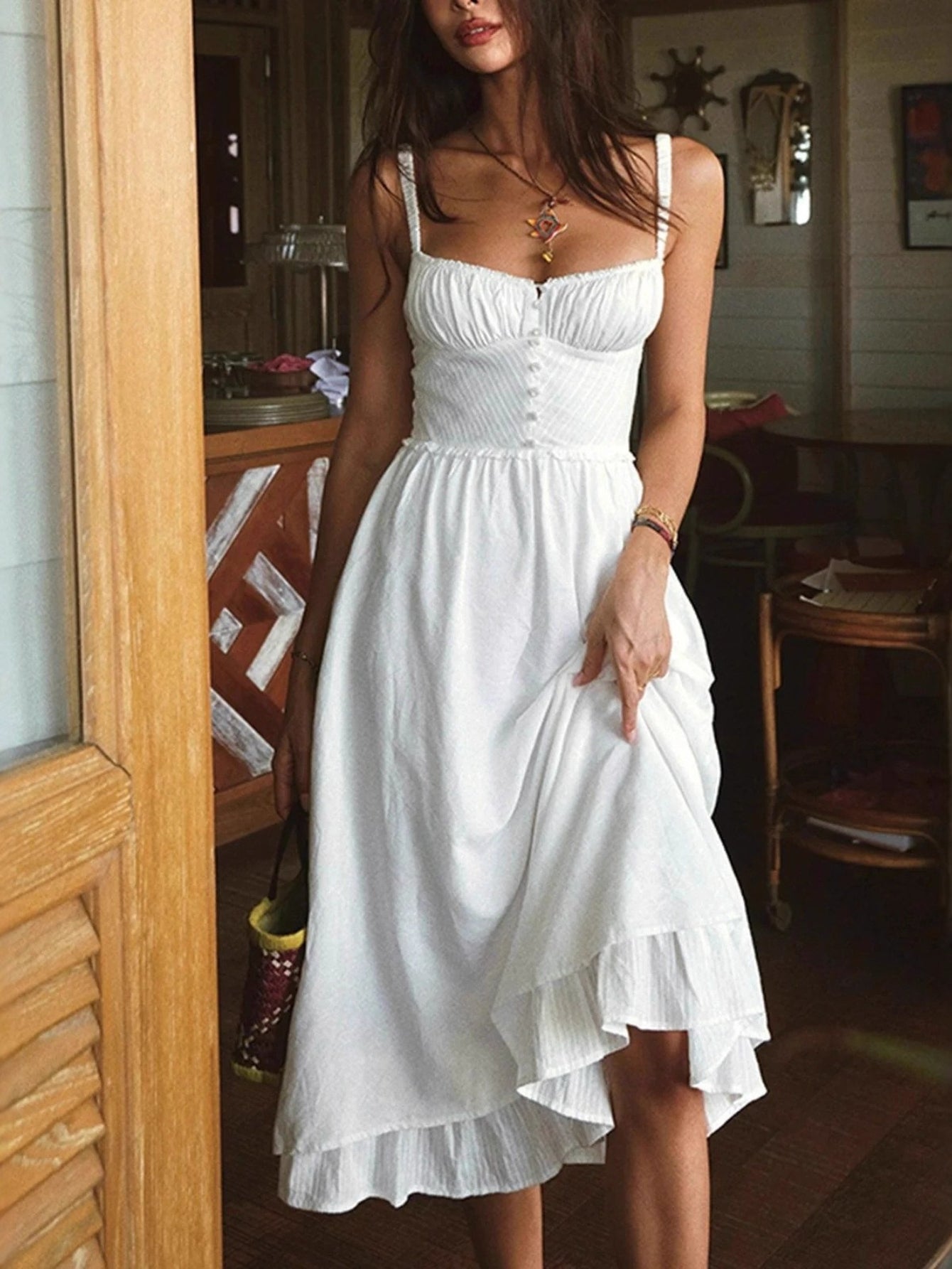 2026 Women'S Sexy Backless High-Waisted Solid Color Spaghetti Strap Dress