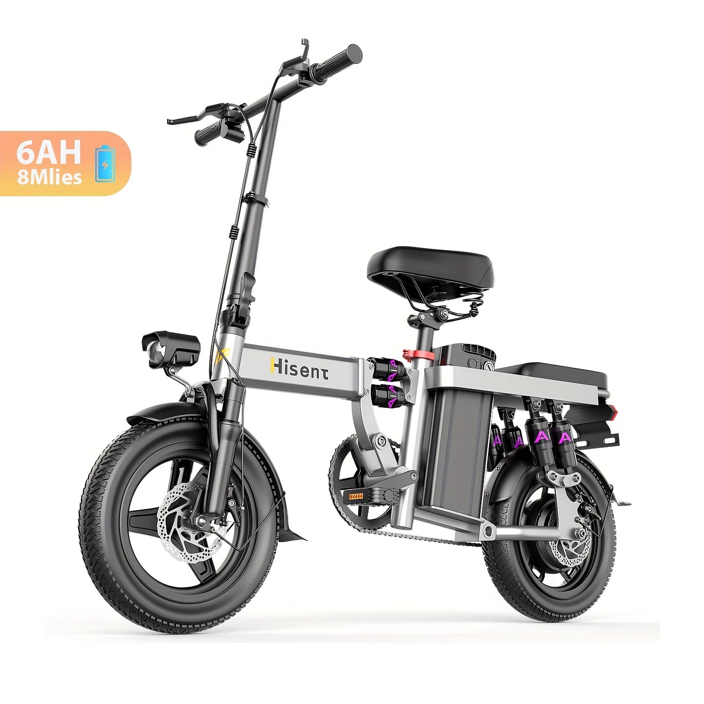 Hisent 740W Folding Electric Bike Is Suitable for Both Adults And Teenagers.14" Tires, 740W Brushless Motor, 48V 6A/10A/15A/17.5A Lithium Battery, Range Of 8-35 Miles, Multiple Shock Absorbers, Alloy Steel Frame, LCD Display