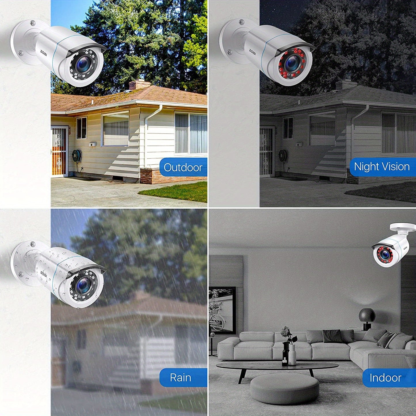 ZOSI 8 x 1080P 1920TVL Surveillance Cameras Indoor Outdoor & 8CH 2MP Security Camera System with AI Human/Vehicle Detection, Person Vehicle Detection, Night Vision, Remote Access, Pre-installed 2TB Hard Drive, Property Protec