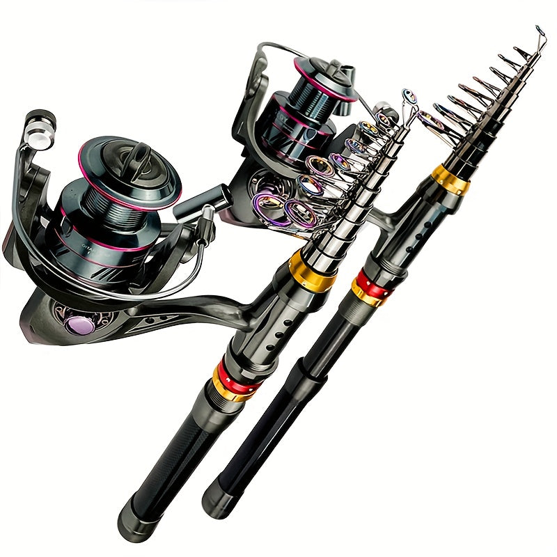 Carbon Fiber GHOTDA New Fishing Rod Combo - Includes 1 Telescopic Rod, 1 Spinning Reel, Foldable Fishing Rod, Suitable for Saltwater & Freshwater Fishing