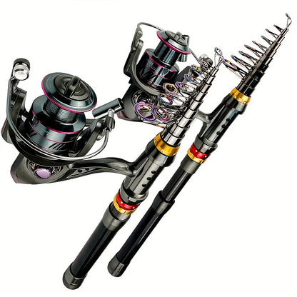 Carbon Fiber GHOTDA New Fishing Rod Combo - Includes 1 Telescopic Rod, 1 Spinning Reel, Foldable Fishing Rod, Suitable for Saltwater & Freshwater Fishing