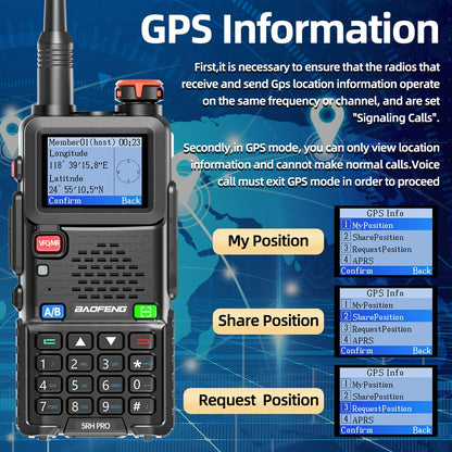 2 Pack Baofeng 5RH PRO GPS Long Range Handheld Two Way Radio with NOAA Weather Receiver, 10W High Power, 2500mAh Battery & USB-C Charger, 5RM Upgrade, UHF/VHF Multi-Band, GPS Tracking, Compatible with Smartphones/Tablets, Sur