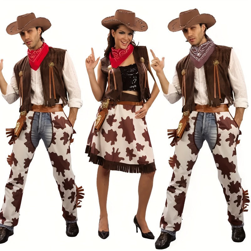 12pcs Western Cowboy Hat Set with Bandanas & Glasses - Adjustable Felt Hats for & s, Unisex Brown/Black Wide-Brimmed Hats with White Paisley-like Patterns, Dress-Up Party Supplies for Halloween, Christmas, Wild West Role Play
