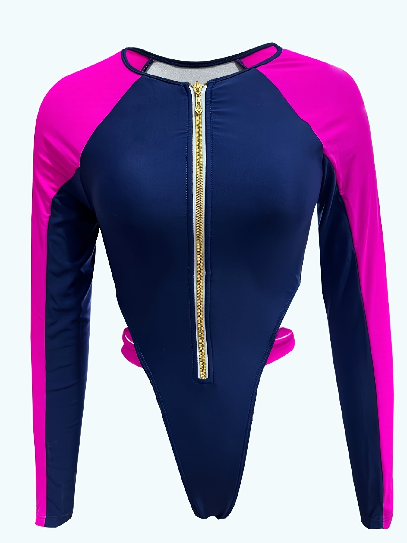 Full-coverage Long-Sleeve 1pc Swimsuit with Front Zipper & High-Waisted Suit - Quick-Dry Swimwear, Diving Suit for Pool, Beach, (Hand Washable)