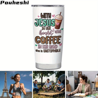 1pc 20oz -Themed Stainless Steel Water Cup with Straw Lid - 3D Printed Christian Inspirational Bible Verse Tumbler, Leakproof & -Slip Grip, Reusable Insulated Design for Hot/Cold Drinks, Faith-Based Gift for Christmas, Easter