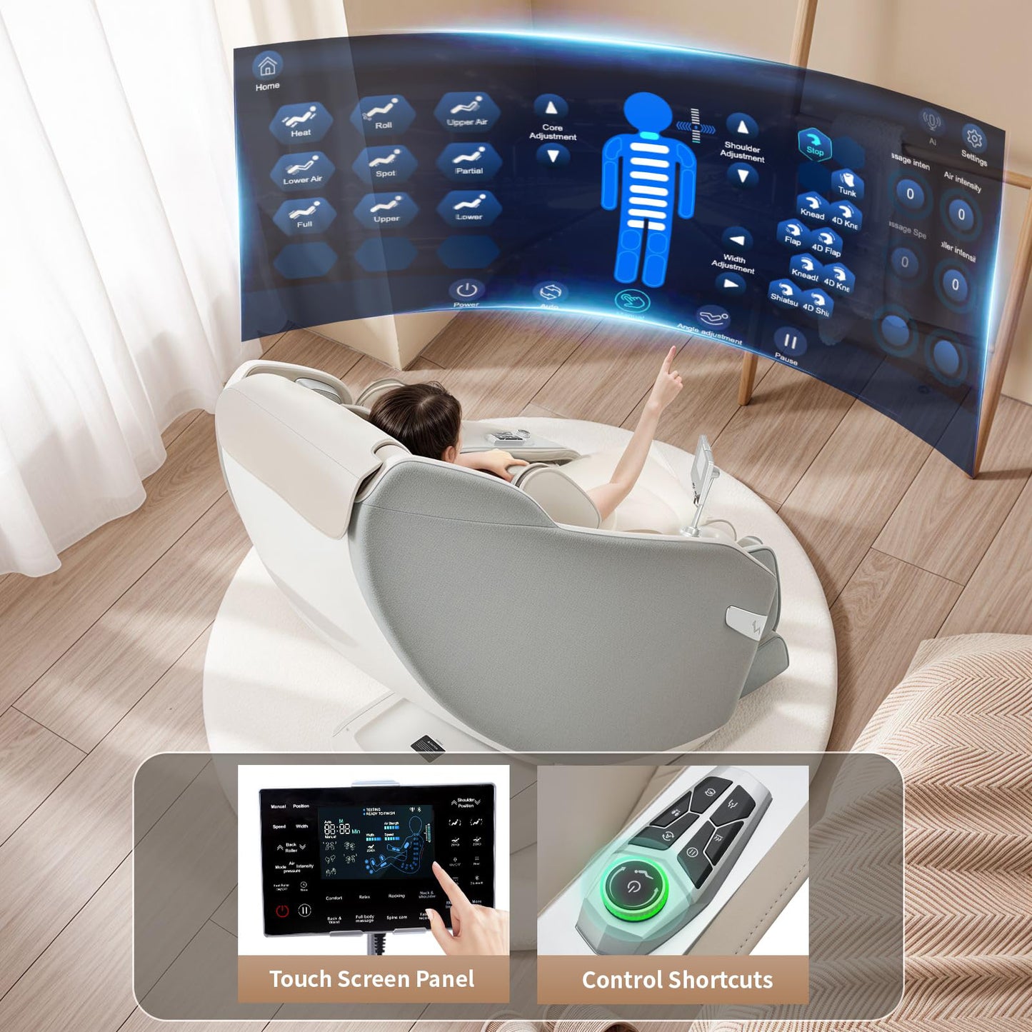 3D Massage Chair Full Body Zero Gravity Recliner - with Heated Heat, 12 Auto Massage Modes, Shiatsu Foot Massage, with 55" SL Track, 28 Airbags Massage, Foot Roller