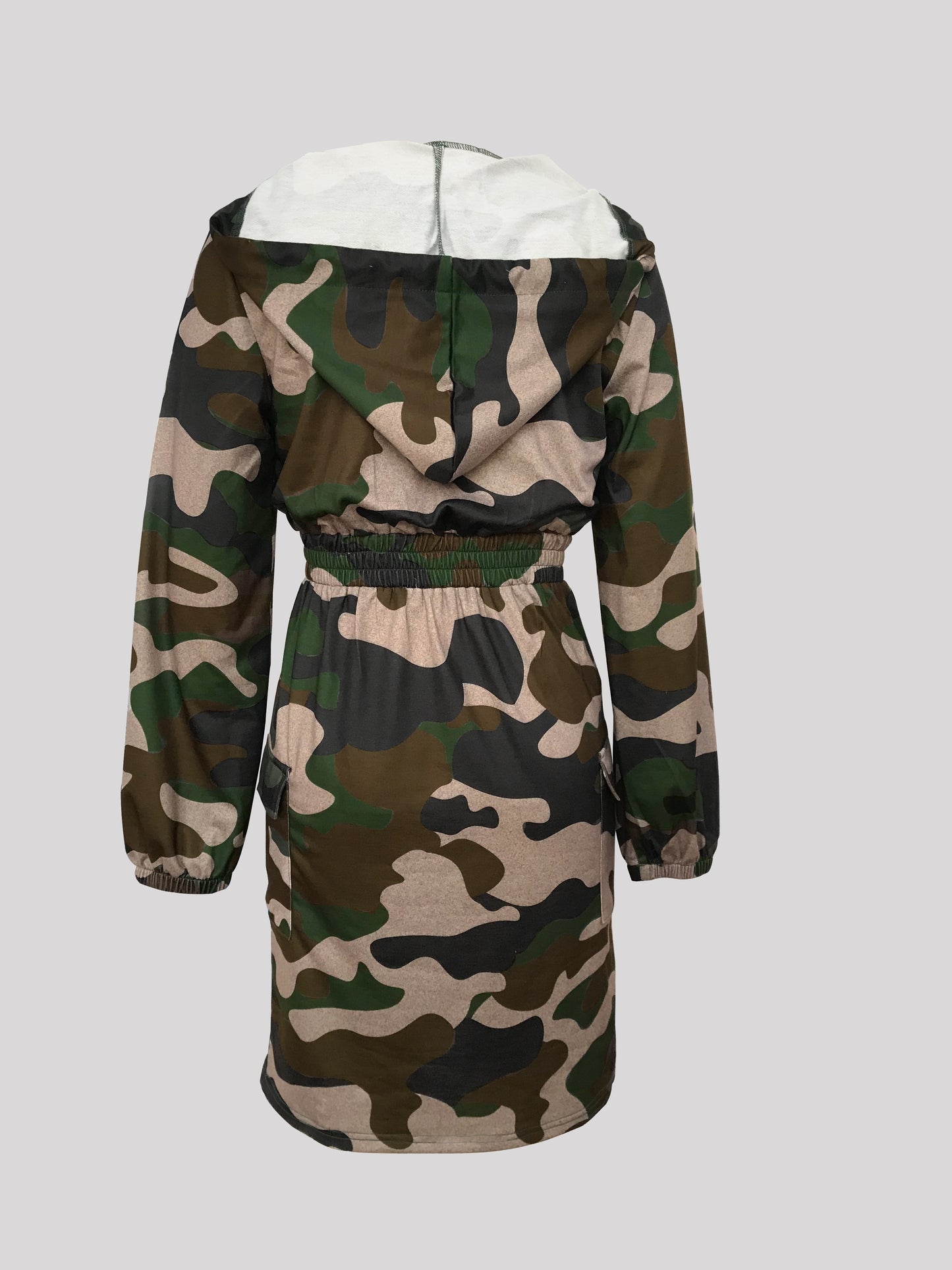 Targeted Development of Stylish Women'S Camouflage Hooded Pocket Long-Sleeve Dress