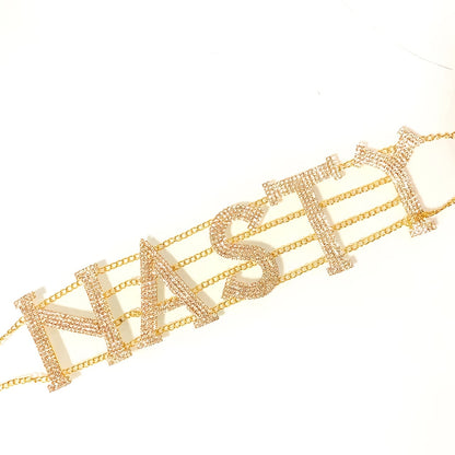 1pc European and American style NASTY letter necklace exaggerated rhinestone claw chain fashionable sexy punk neckline Women's style
