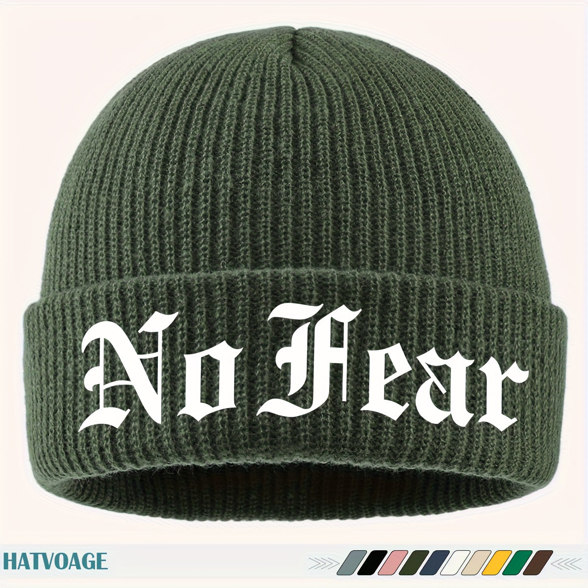 1pc "NO FEAR" Printed Beanie, Loose and Comfortable, Multi-Color Options, Unisex Couple Running Cap, Fashionable Street Skateboard Hat, Autumn/Winter Warm Hat, Suitable for Skiing, Cycling, Running, Fishing, Vacation, Birthda