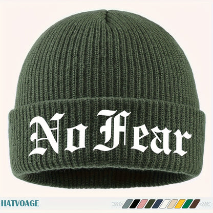 1pc "NO FEAR" Printed Beanie, Loose and Comfortable, Multi-Color Options, Unisex Couple Running Cap, Fashionable Street Skateboard Hat, Autumn/Winter Warm Hat, Suitable for Skiing, Cycling, Running, Fishing, Vacation, Birthda