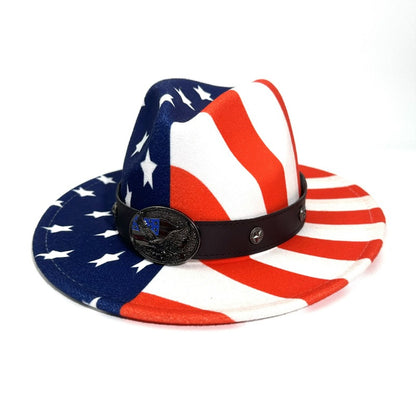 1pc American patriotic star-spangled banner pattern cowboy hat, with eagle badge and belt - a stylish and eye-catching headwear, suitable for Independence Day celebrations, country music festivals, daily street fashion and ou