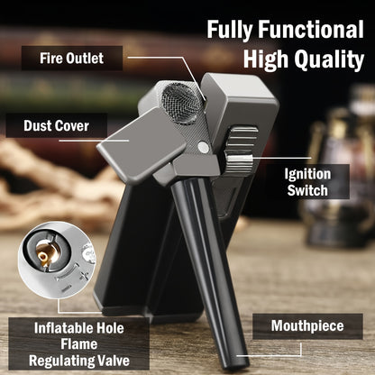 JOBON New 2-in-1 Angled Flame Lighter-Unique Side-Fire Design, Refillable, Adjustable Flame Torch with Premium Gift Box-Perfect Gift, Fiery Red (Butane Excluded)