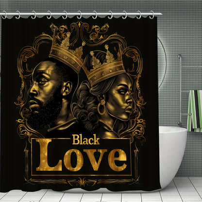 4pcs Black Golden Coronation Ceremony Pattern Printed Shower Curtain Set, Dry and Wet Separation Bathroom Four-piece Set, Home Decoration Shower Curtain with 12 Hooks, Non-slip Mat, U-shaped Toilet Mat, Toilet Seat Mat, Funct