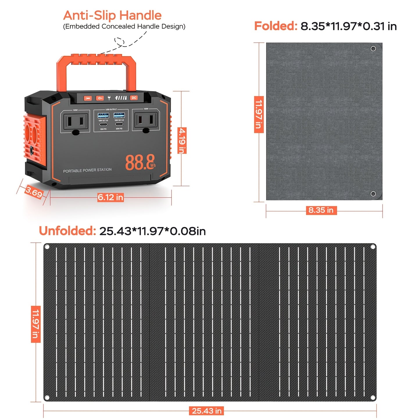 Portable Power Station 240/111/88/83Wh With 60/40/30/21W Solar Panels With AC Outlet 110V(3*USB A, 2*USB C, 2*AC, 2*DC) Solar Generator For Travel Home Emergency Hurricaneth