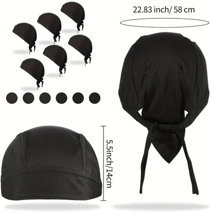 4pcs Black Skull Print Cooling & Sweat-Wicking Beanie Headbands - Unisex Polyester Headscarves for Motorcycle, Running, Outdoor - Edgy Skull & Bandage Design, Multi-Pack (Men & Women) - Breathable Headwear