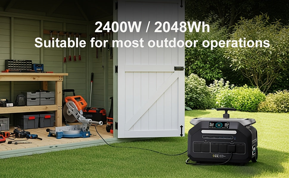 IEE P2400 Portable Power Station 2400W (5000W Peak) Solar Generator with 2x100W Solar Panels & Bonus 30W Panel, 2048Wh LiFePO4 Battery, 1800W AC Charging, 4 AC Outlets, Heavy-Duty for home Backup, RV, Emergencies - Eco System