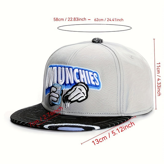 Munchies Milk & Beer Graphic Snapback Cap for Men - Adjustable Gray Polyester Hip-Hop Hat with Playful Design, Autumn Winter Sun Protection, Casual Streetwear Accessory, Outdoor Headwear, Urban Fashion, Comfortable Fit, Men's