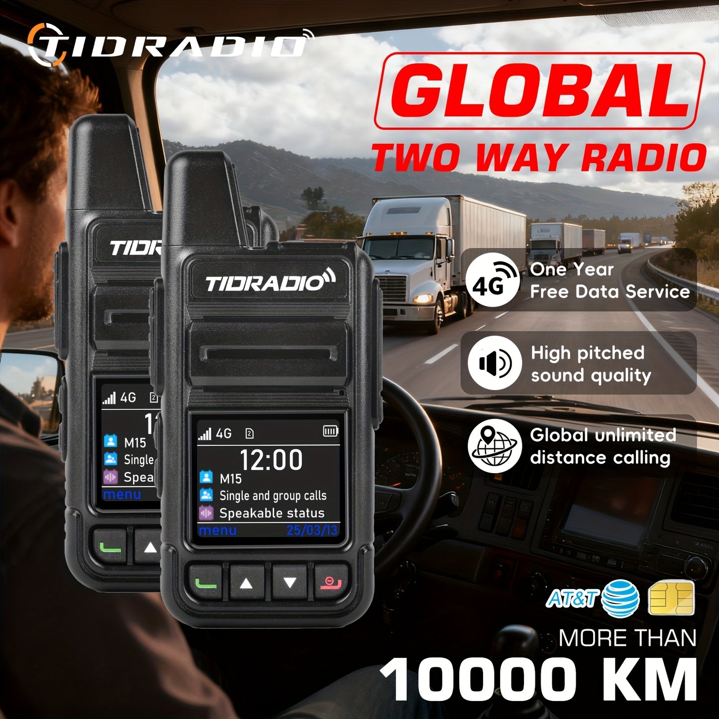 TIDRADIO Global Walkie Talkies 4G POC with Sim Cards, Long Distance 5000 Miles Rechargeable Nationwide Unlimited Range Two Way Radios & USB-C Battery (2 Pack)
