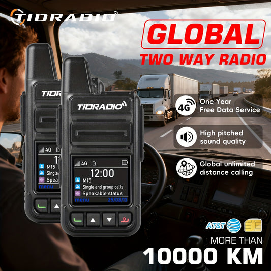 TIDRADIO Global Walkie Talkies 4G POC with Sim Cards, Long Distance 5000 Miles Rechargeable Nationwide Unlimited Range Two Way Radios & USB-C Battery (2 Pack)