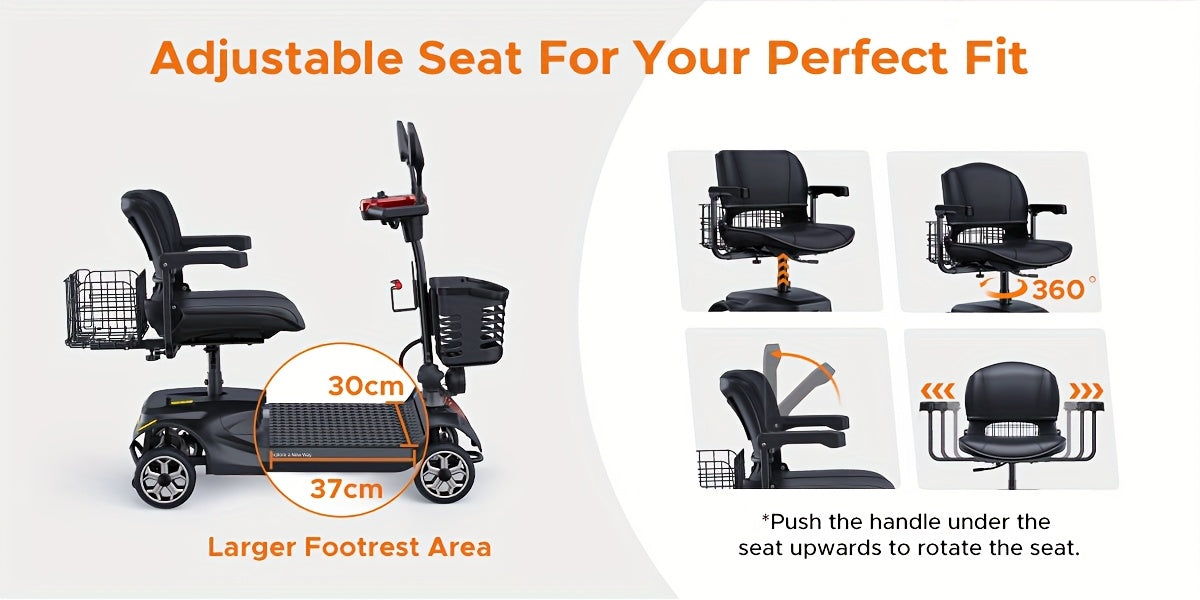 New 4-Wheel Mobility Scooter, 250W Motor, 5.6MPH Speed, 24V 12AH Battery, Solid 8"x3" Tires, Rearview Mirrors, Dual Baskets, Foldable & Adjustable Design, Easy To Control, Ideal For Daily Use And Outdoor Adventures, Red