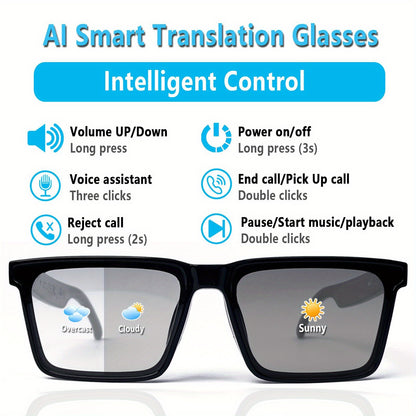 AI Translation Smart Glasses with 160+ Languages Support, Built-in, Charging, Photochromic Lens & Voice Call/Music/Translation - Real-Time Language Interpreter, Smart Glasses for Men & Women,, Driving, Office, Smart Audio Gla