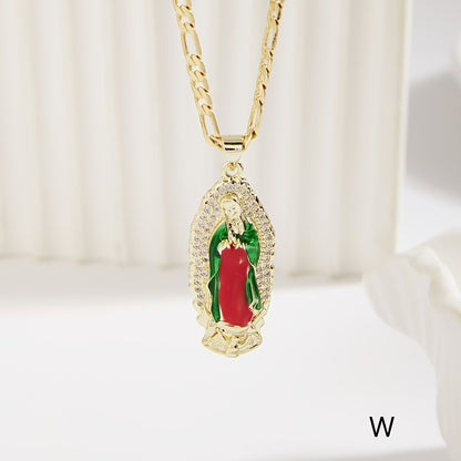 14K Golden Plated Virgin of Guadalupe Pendant Necklace with Sparkling Zirconia - Elegant Boho Style, Prayer & Blessing Charm, Perfect Mother'S Day Gift, Festive Jewelry | Elegant Boho Necklace | Zirconia Encrusted Pendant, Vi