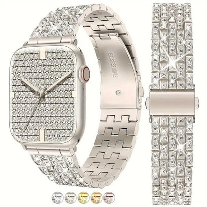 Sparkling Synthetic Zirconia - Embellished Zinc Alloy Apple Watch Strap, Stainless Steel Clasp, Compatible with iWatch 1 - 10, SE, Ultra (38 - 49mm) Excluding the watch and the case, Strap for Smart Watch, Watch Accessories,