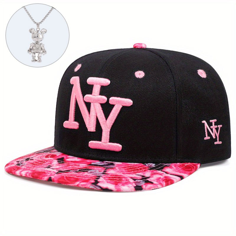 Two-piece "one hat and one decorative necklace" combination, new youth hip-hop baseball cap, exquisite embroidery adjustable lightweight and breathable travel, travel, size, and holiday gifts best choicesuitable for men and w