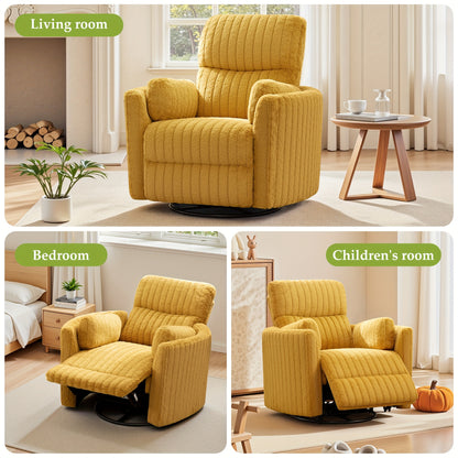 KERDOM 3-in-1 Electric Rocker Recliner Chair with 270° Swivel & Memory Foam, Heavy-Duty Rocking Recliner Sofa Bed with Global Voltage (110-240V), Plug-in Floor Design (No Wood Parts) - Beige/Yellow/Gray