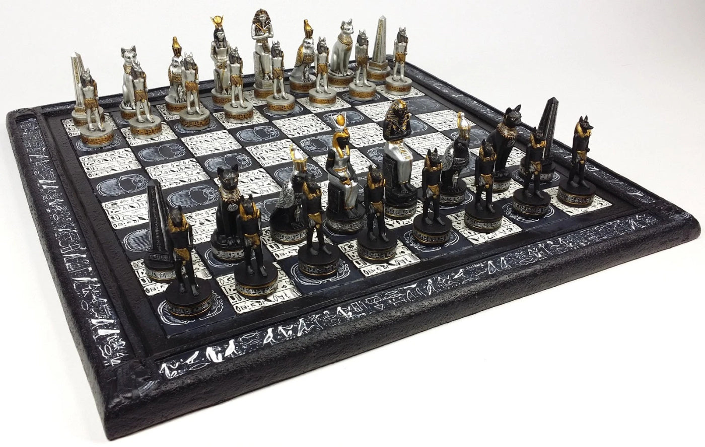 Egyptian Anubis Black Silver and Gold Chess Set w/ 16" Hieroglyphics Board – Top Trending Chess Set, Best Seller, Limited Stock, Fast Shipping, Popular Choice, Must-Have, Top Rated, Customer Favorite, Top Hot Seller, Perfec