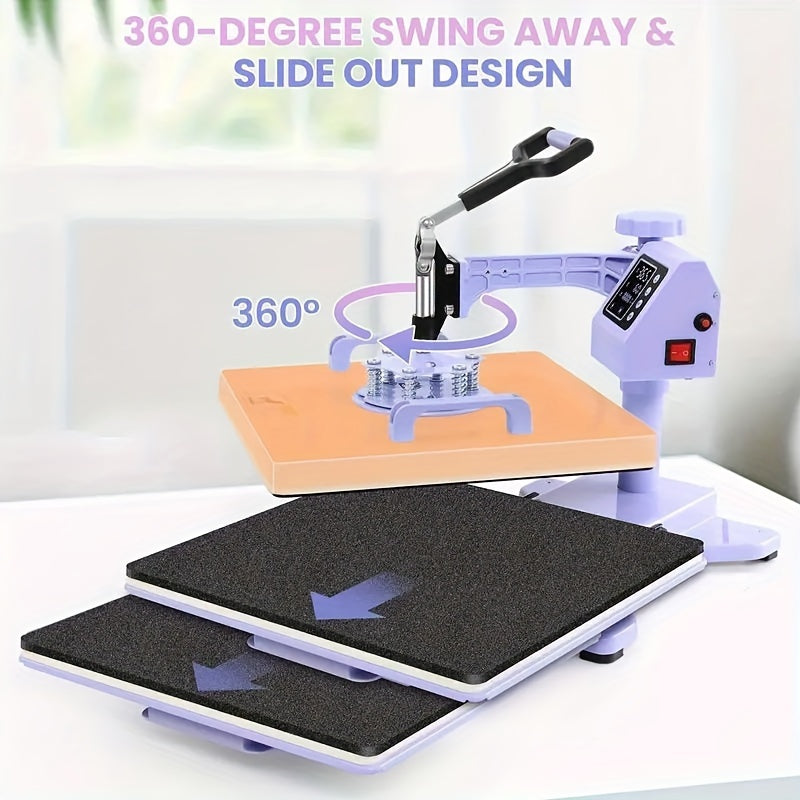 15x15 Inch 5-in-1 Set Heat Press Machine for Everything Transfers, Swing Away Press Machine for T Shirt, Bags, Pillows, Plates(6" And 8"), Tumblers, Mugs, Cups, Hats And Caps(5.5"x3") - Hat Heat Press - 3in 1 Can Only Press H