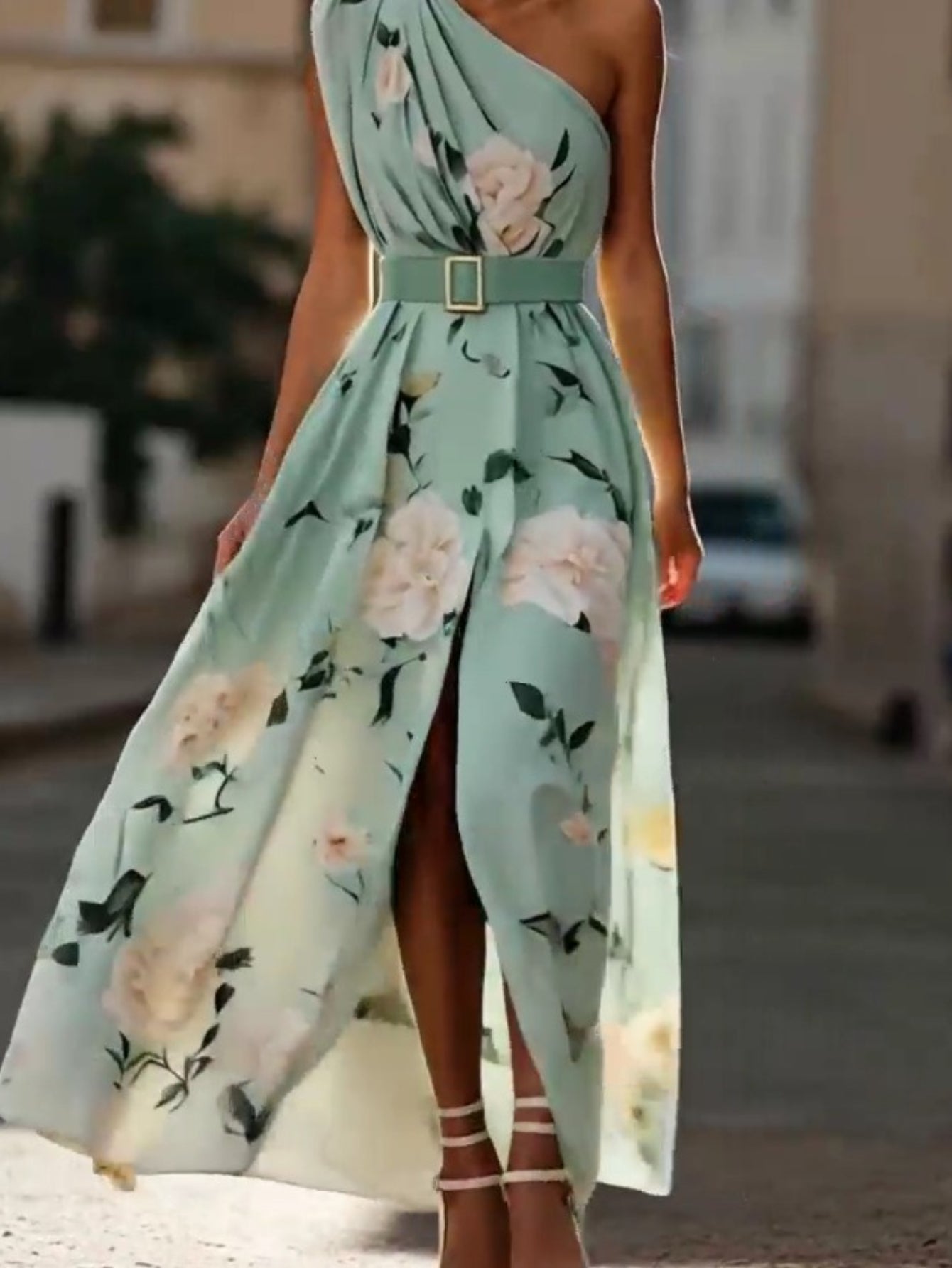 Plus Size, HERTALK Women's Off-Shoulder Digital Print Sleeveless Tank Dress with Belt Long Dress